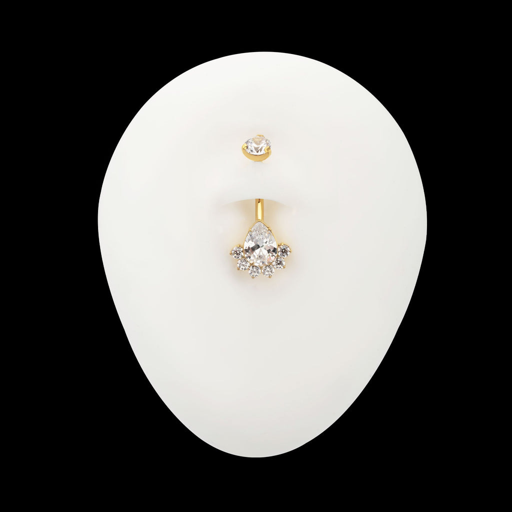 Royal Cluster Teardrop Gem Fixed Bottom Navel Jewelry / Belly Button Ring – 24Kt Gold PVD Titanium