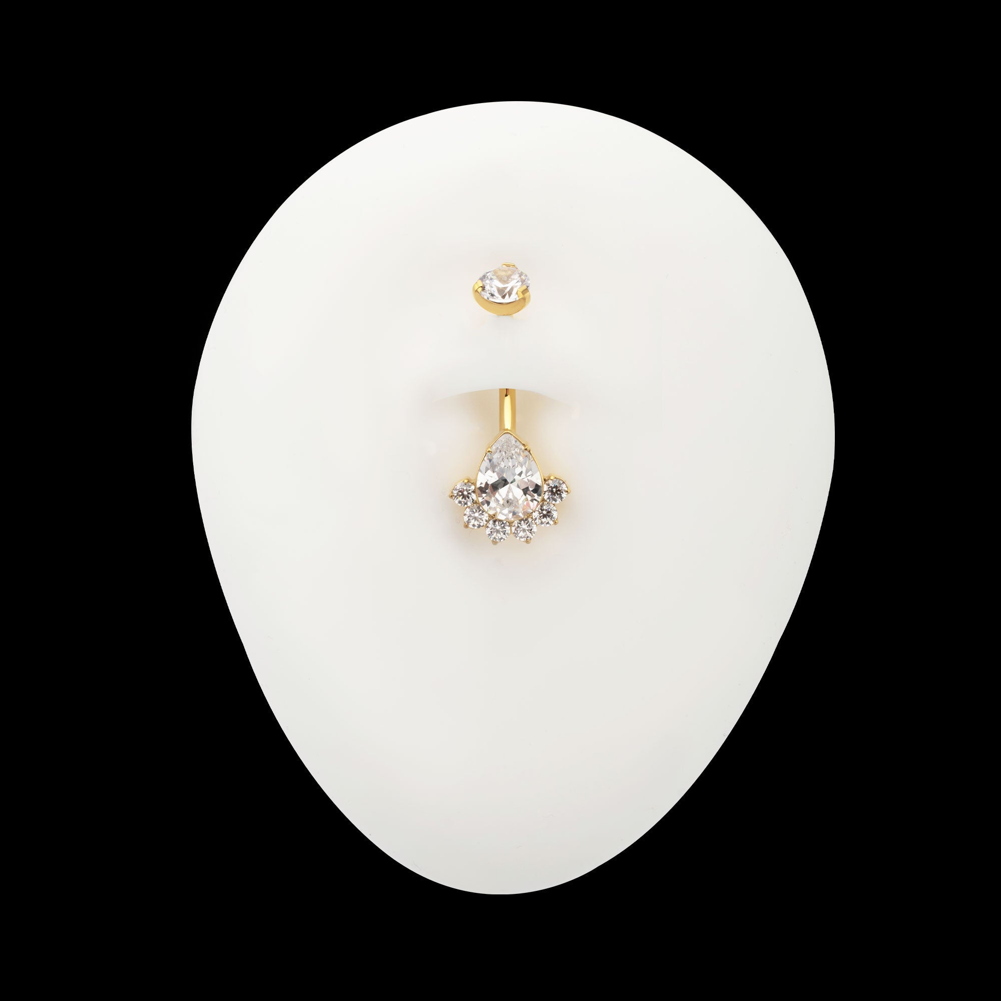 Royal Cluster Teardrop Gem Fixed Bottom Navel Jewelry / Belly Button Ring – 24Kt Gold PVD Titanium