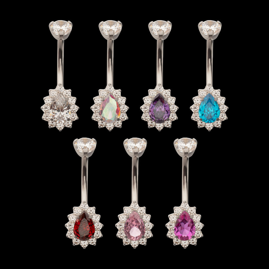 Teardrop Halo Clear Gem Edge Fixed Bottom Navel Jewelry / Belly Button Ring – Titanium