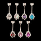 Teardrop Halo Clear Gem Edge Fixed Bottom Navel Jewelry / Belly Button Ring – Titanium