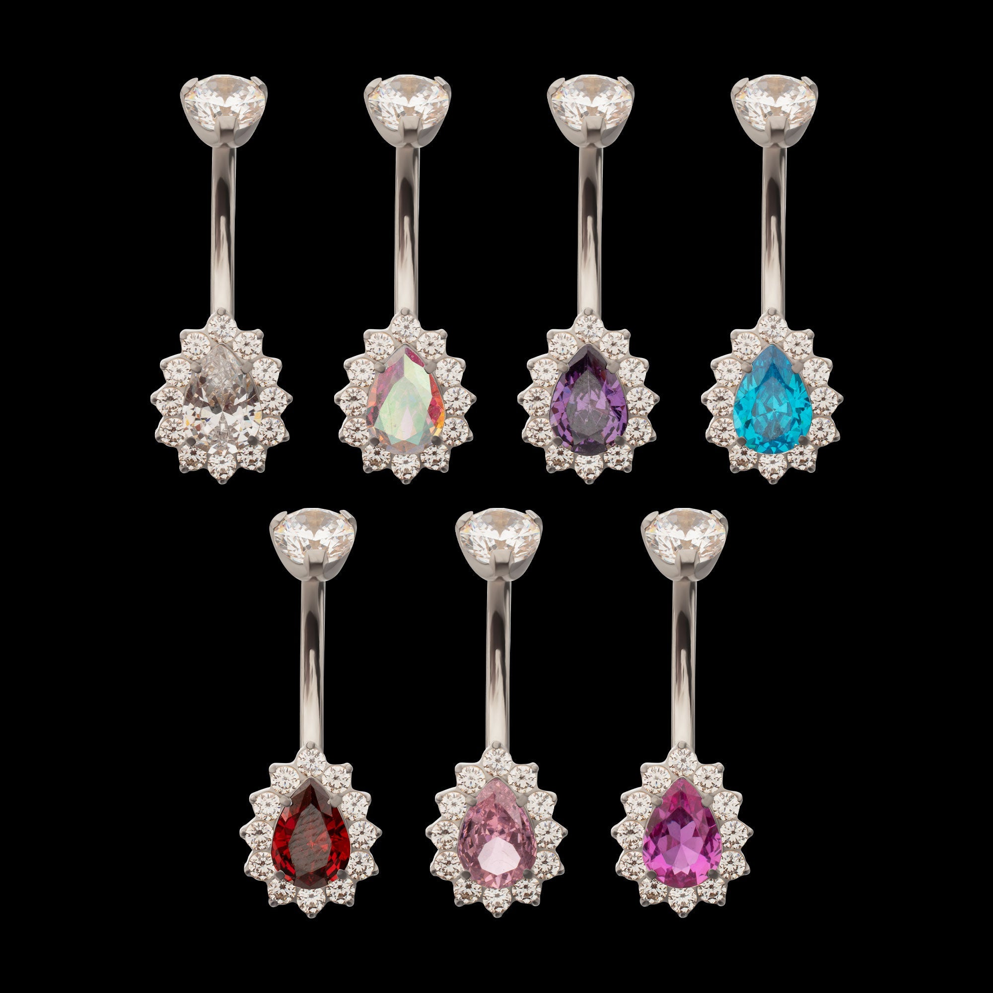 Teardrop Halo Clear Gem Edge Fixed Bottom Navel Jewelry / Belly Button Ring – Titanium