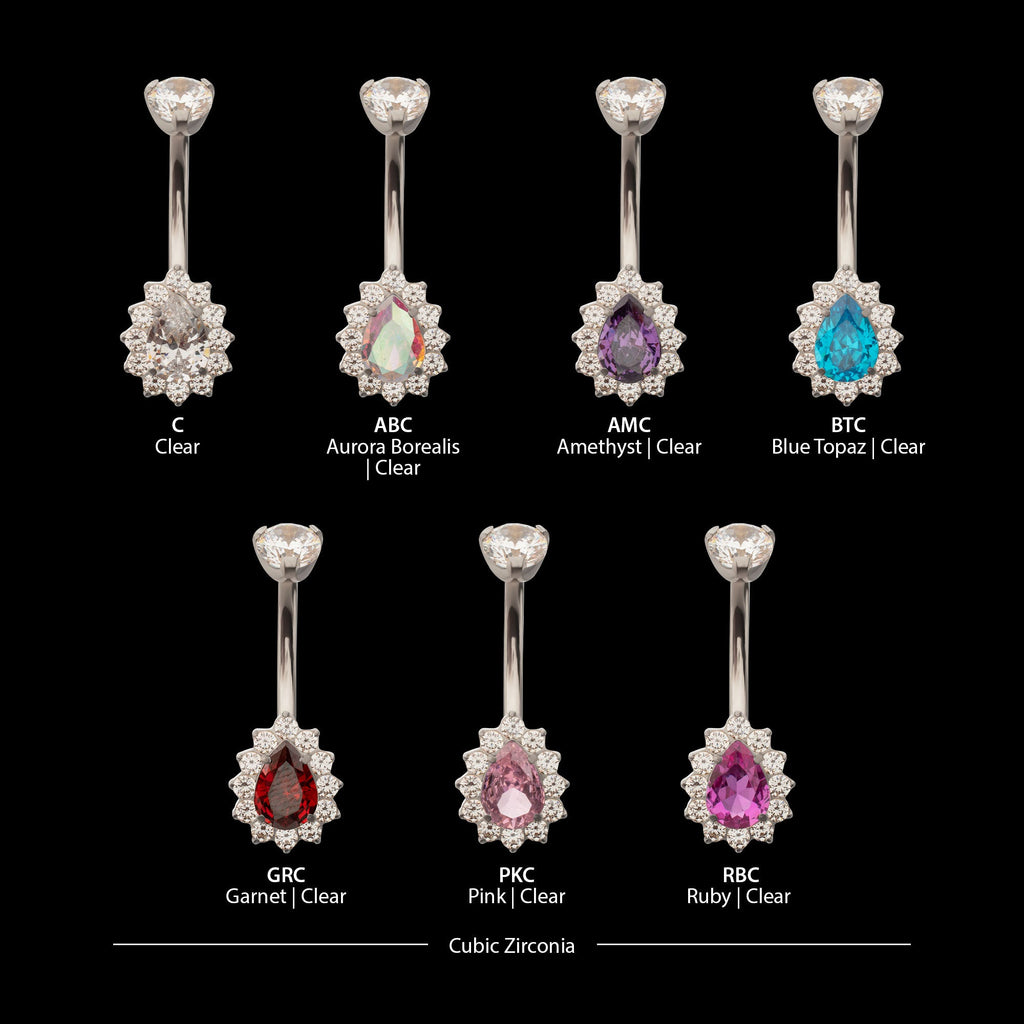 Teardrop Halo Clear Gem Edge Fixed Bottom Navel Jewelry / Belly Button Ring – Titanium
