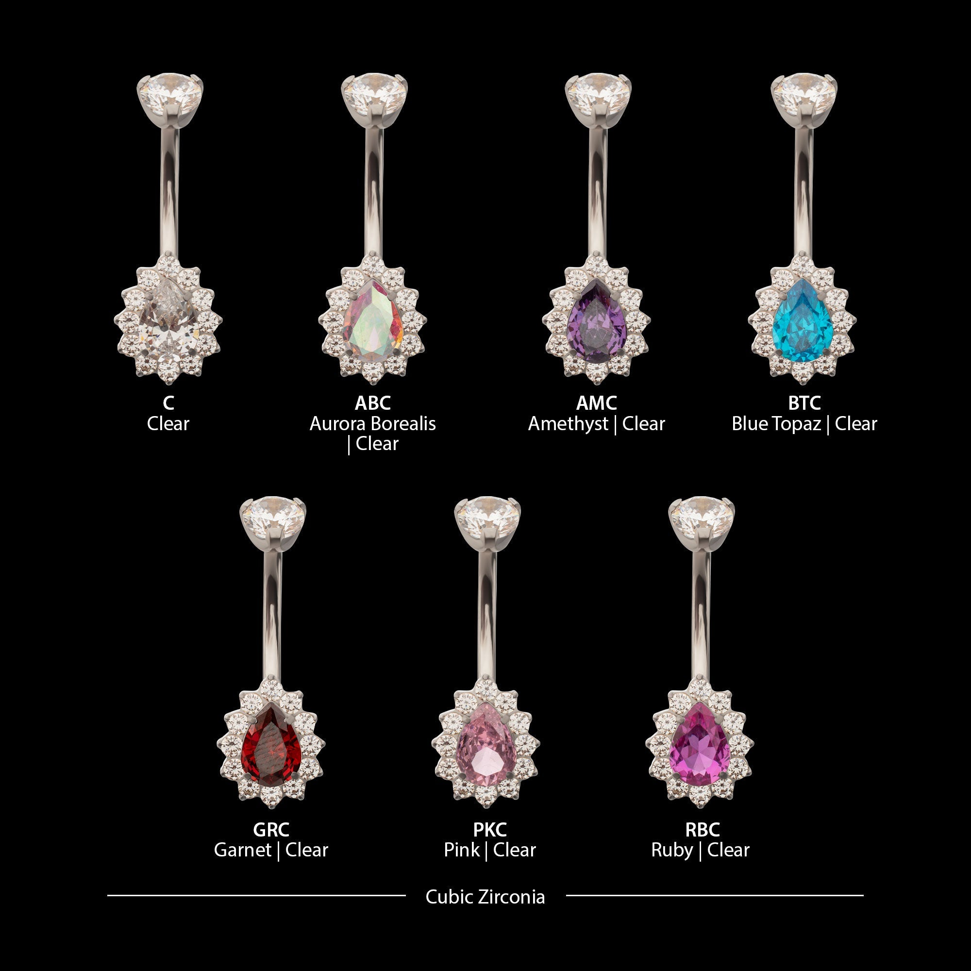 Teardrop Halo Clear Gem Edge Fixed Bottom Navel Jewelry / Belly Button Ring – Titanium