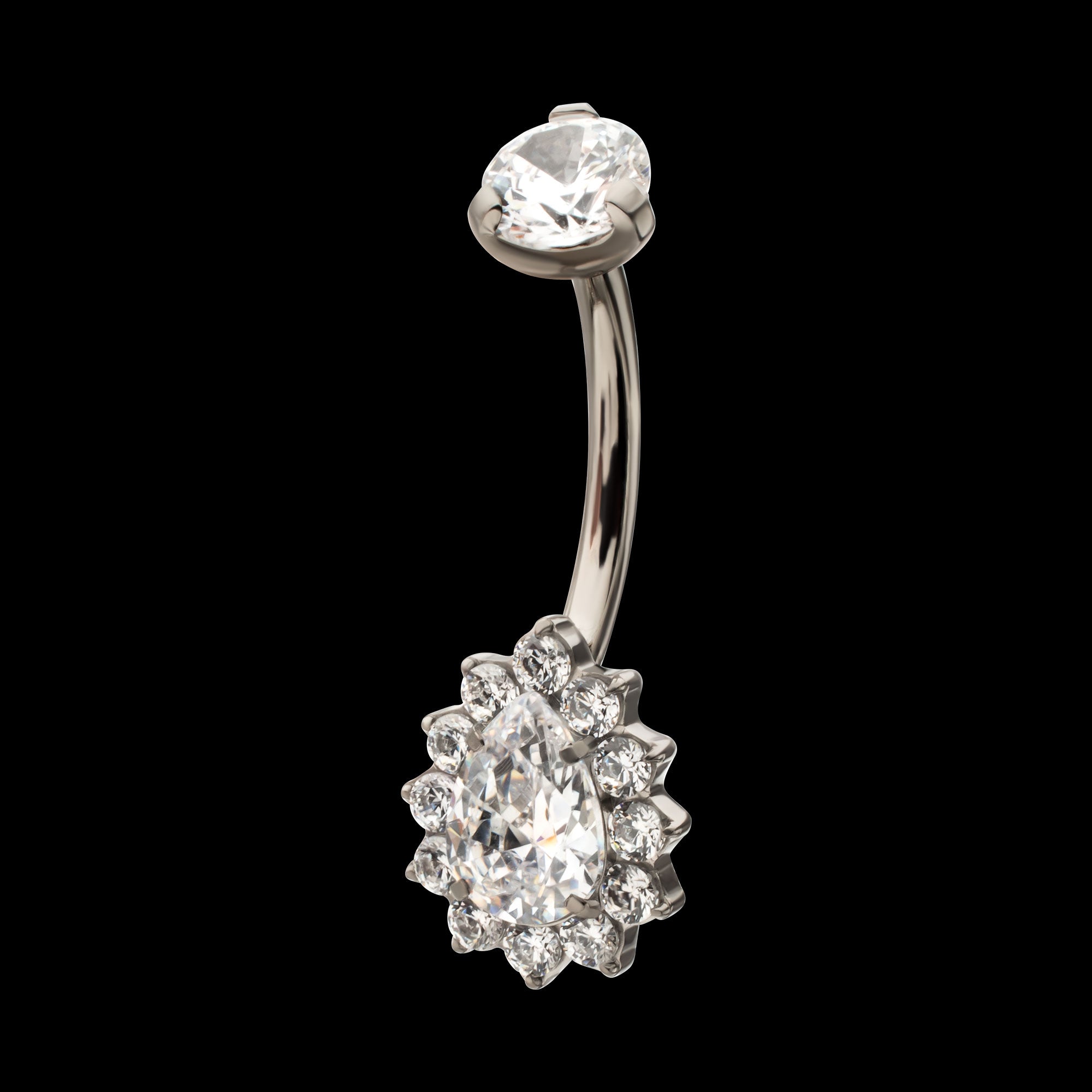 Teardrop Halo Clear Gem Edge Fixed Bottom Navel Jewelry / Belly Button Ring – Titanium
