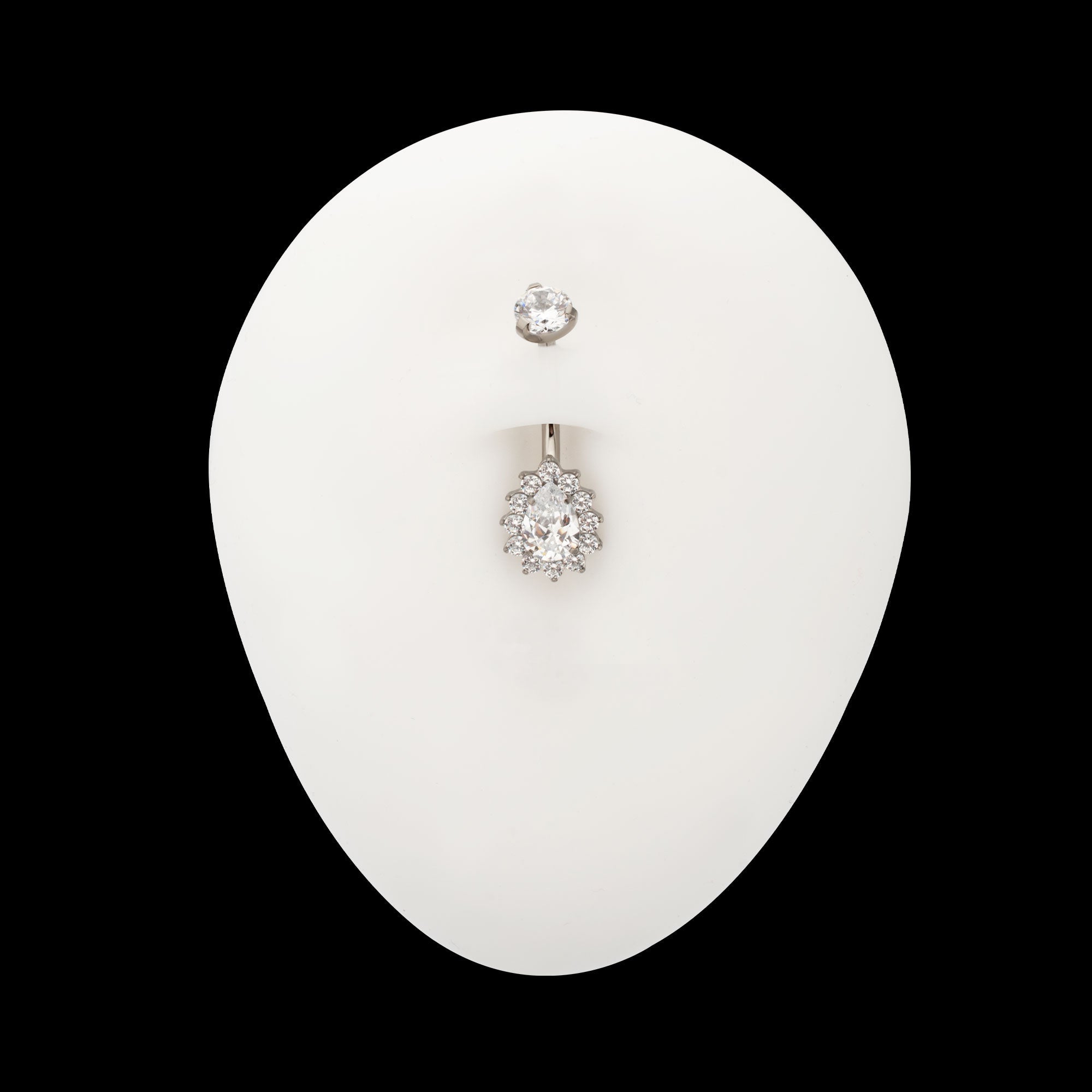 Teardrop Halo Clear Gem Edge Fixed Bottom Navel Jewelry / Belly Button Ring – Titanium