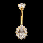 Teardrop Halo with Clear Gem Edge Fixed Bottom Navel Jewelry / Belly Button Ring – 24Kt Gold PVD Titanium