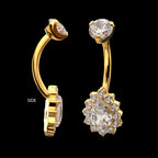 Teardrop Halo with Clear Gem Edge Fixed Bottom Navel Jewelry / Belly Button Ring – 24Kt Gold PVD Titanium