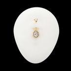Teardrop Halo with Clear Gem Edge Fixed Bottom Navel Jewelry / Belly Button Ring – 24Kt Gold PVD Titanium