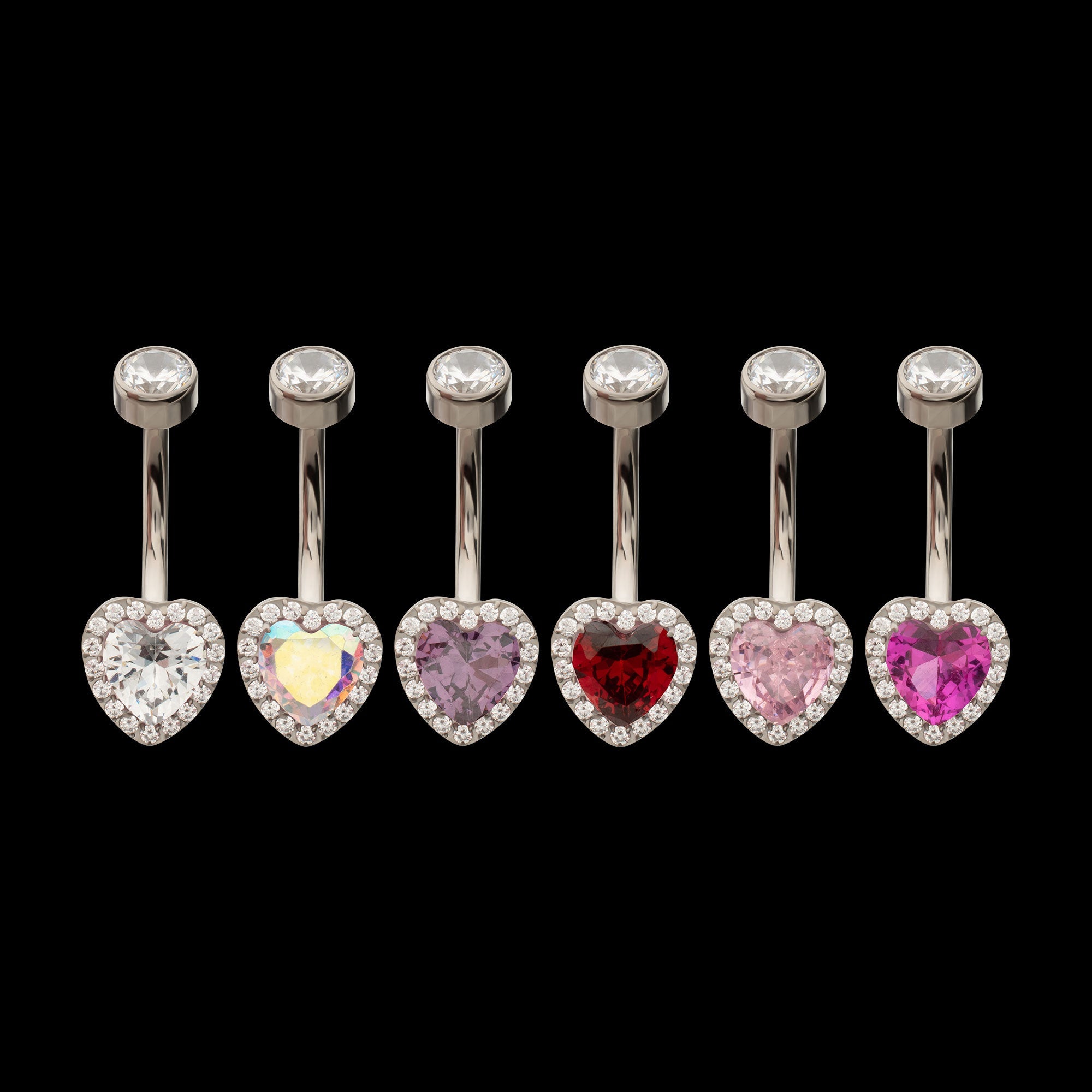 Radiant Heart Halo Clear Gem Edge Fixed Bottom Navel Jewelry / Belly Button Ring – Titanium