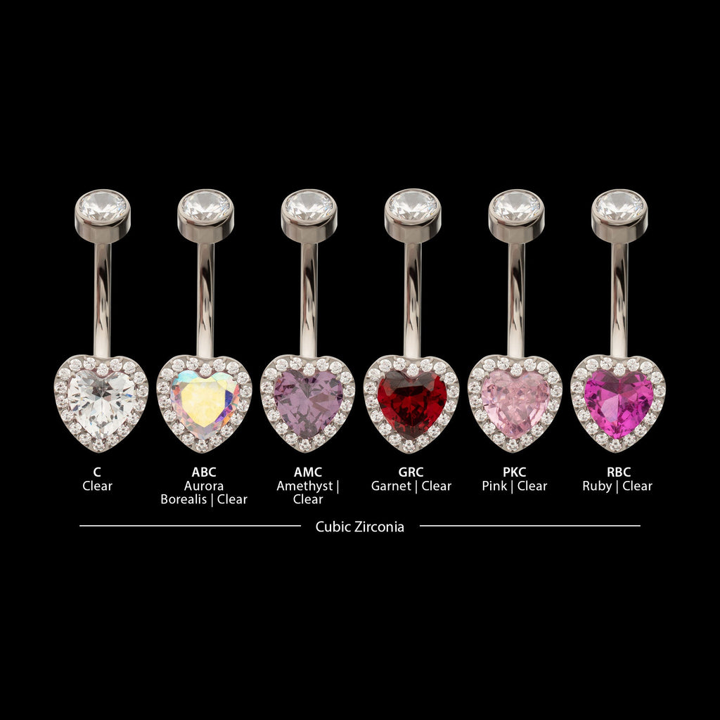 Radiant Heart Halo Clear Gem Edge Fixed Bottom Navel Jewelry / Belly Button Ring – Titanium
