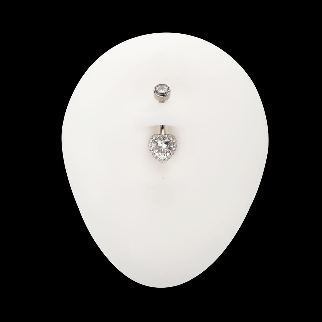 Radiant Heart Halo Clear Gem Edge Fixed Bottom Navel Jewelry / Belly Button Ring – Titanium
