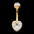 Radiant Heart Halo with Clear Gem Edge Fixed Bottom Navel Jewelry / Belly Button Ring – 24Kt Gold PVD Titanium