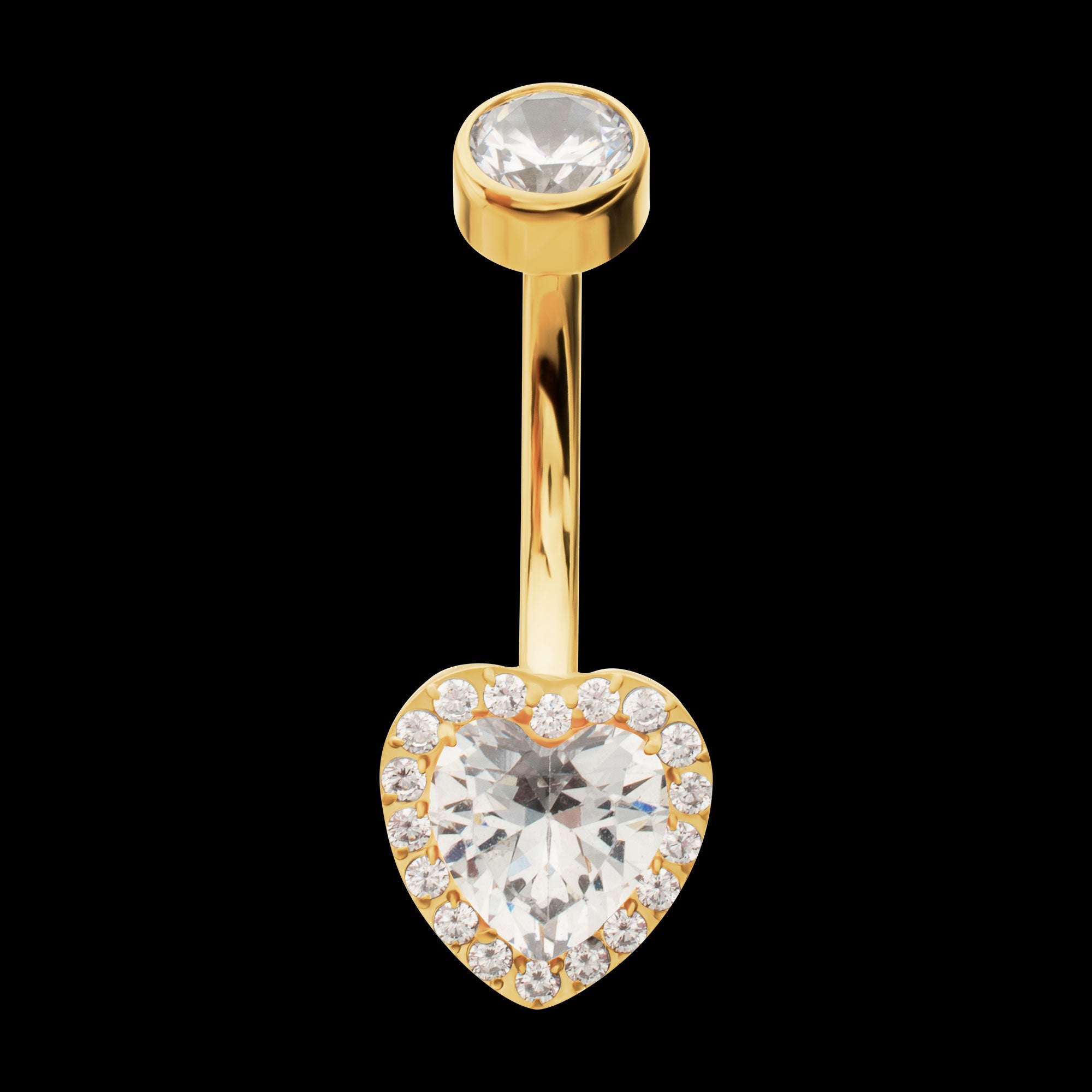 Radiant Heart Halo with Clear Gem Edge Fixed Bottom Navel Jewelry / Belly Button Ring – 24Kt Gold PVD Titanium
