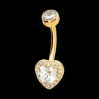 Radiant Heart Halo with Clear Gem Edge Fixed Bottom Navel Jewelry / Belly Button Ring – 24Kt Gold PVD Titanium