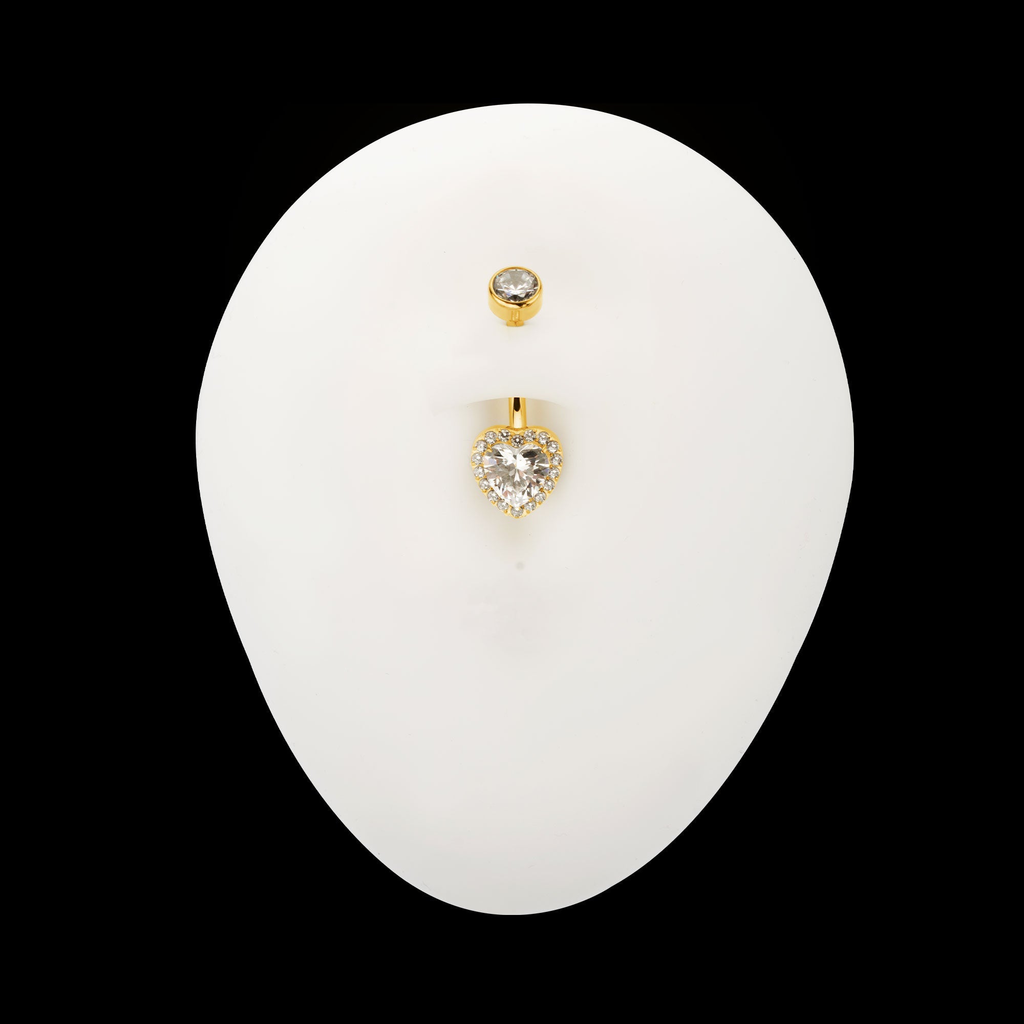 Radiant Heart Halo with Clear Gem Edge Fixed Bottom Navel Jewelry / Belly Button Ring – 24Kt Gold PVD Titanium
