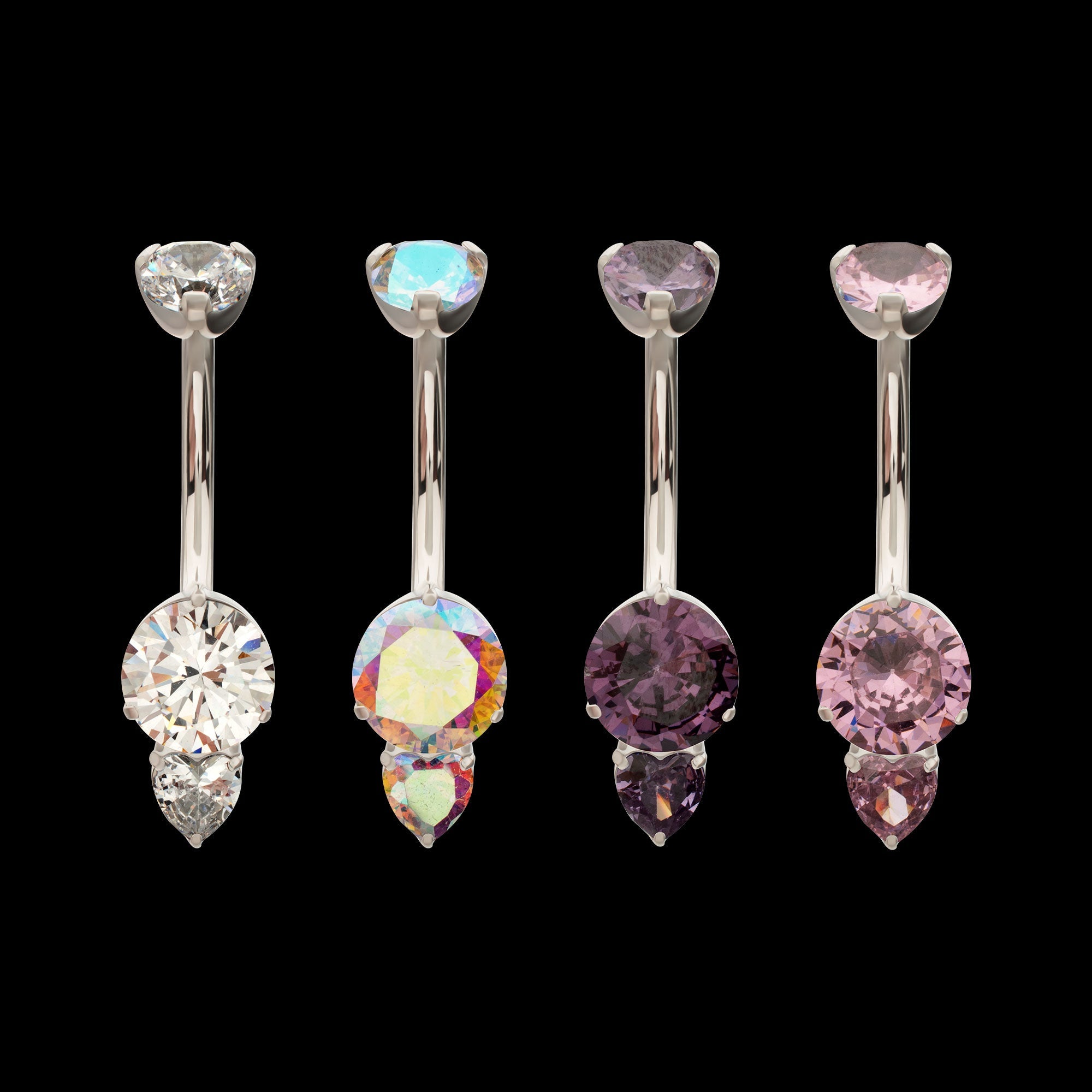 Luxe Drop Heart Gem Fixed Bottom Navel Jewelry / Belly Button Ring – Titanium