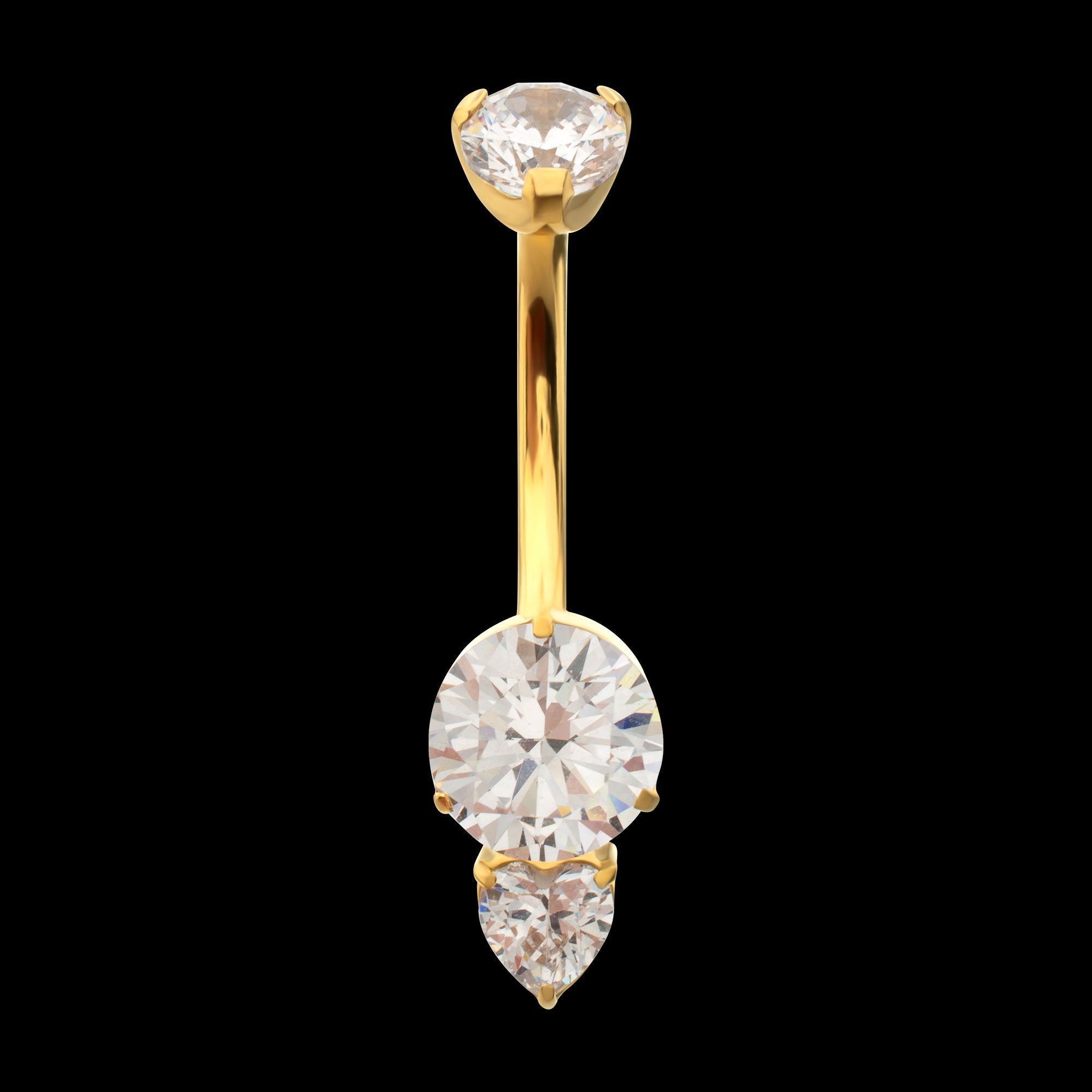 Luxe Drop Heart Gem Fixed Bottom Navel Jewelry / Belly Button Ring – 24Kt Gold PVD Titanium