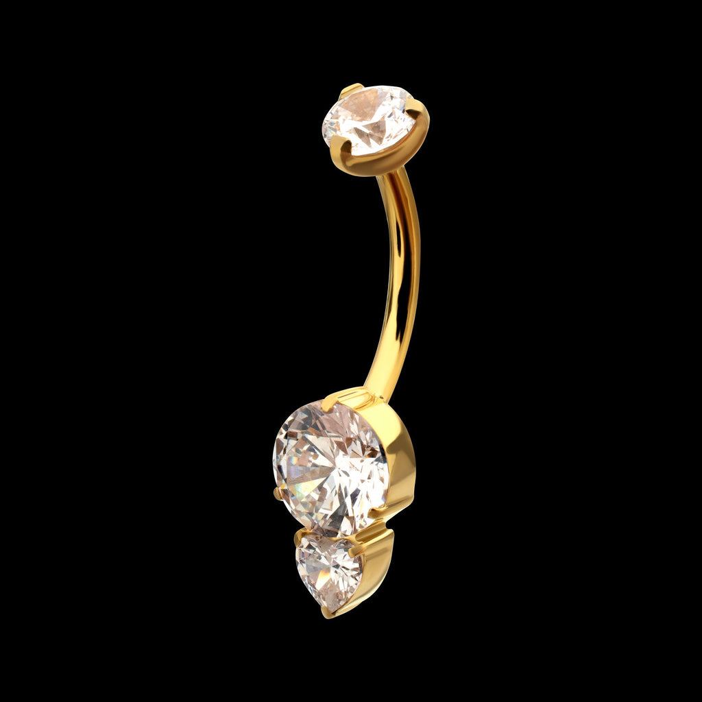 Luxe Drop Heart Gem Fixed Bottom Navel Jewelry / Belly Button Ring – 24Kt Gold PVD Titanium