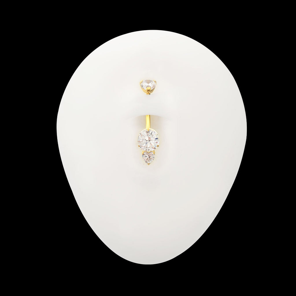 Luxe Drop Heart Gem Fixed Bottom Navel Jewelry / Belly Button Ring – 24Kt Gold PVD Titanium
