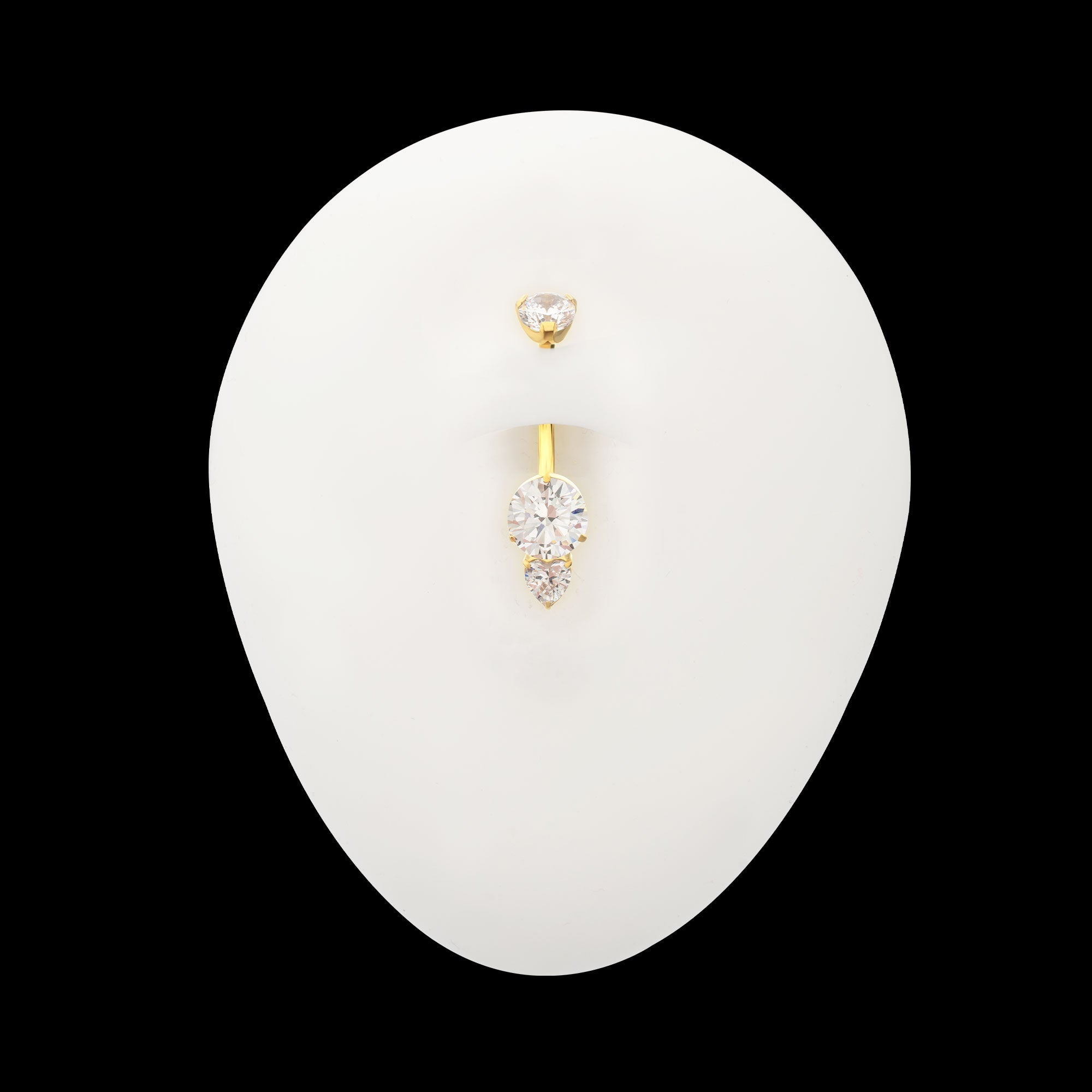 Luxe Drop Heart Gem Fixed Bottom Navel Jewelry / Belly Button Ring – 24Kt Gold PVD Titanium