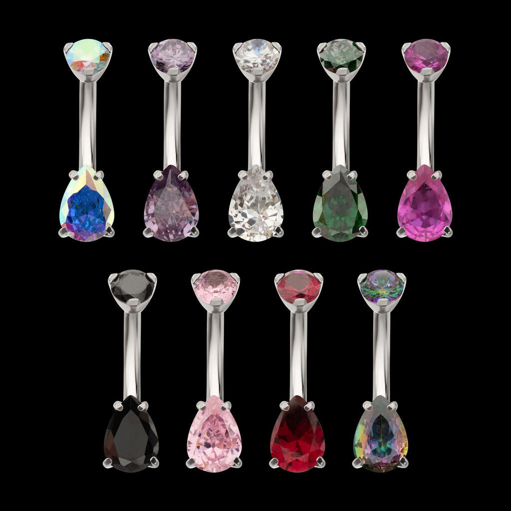Double Prong-Set Teardrop Gem Fixed Bottom Navel Jewelry / Belly Button Ring – Titanium