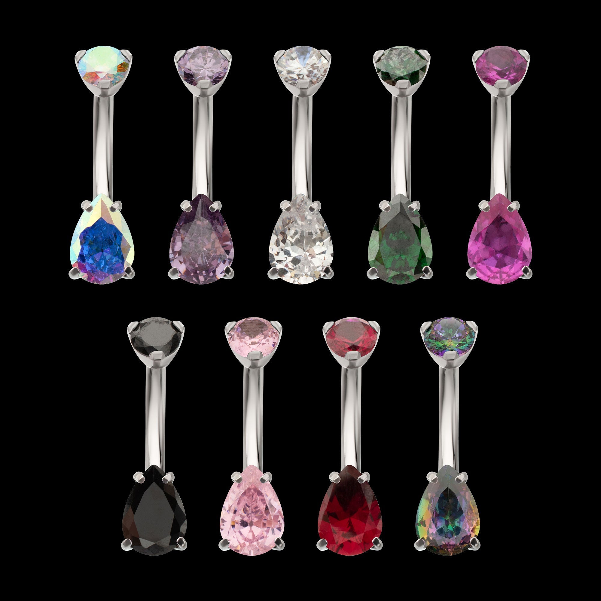 Double Prong-Set Teardrop Gem Fixed Bottom Navel Jewelry / Belly Button Ring – Titanium