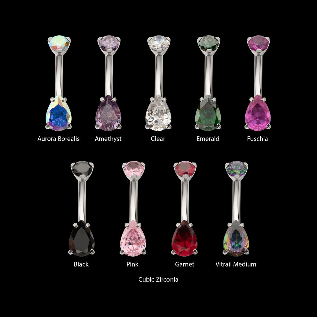 Double Prong-Set Teardrop Gem Fixed Bottom Navel Jewelry / Belly Button Ring – Titanium