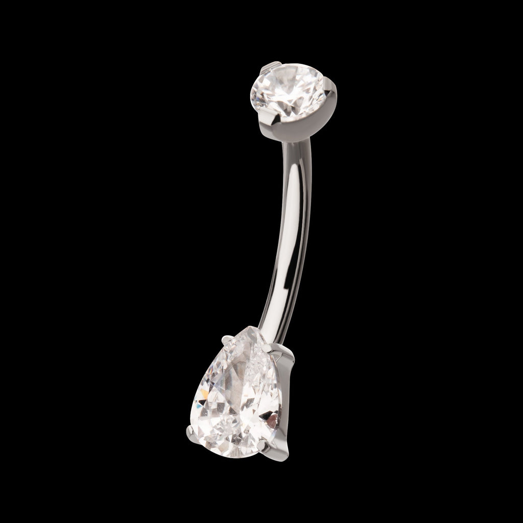 Double Teardrop 4-Prong Gem Fixed Bottom Navel Jewelry / Belly Button Ring – Titanium