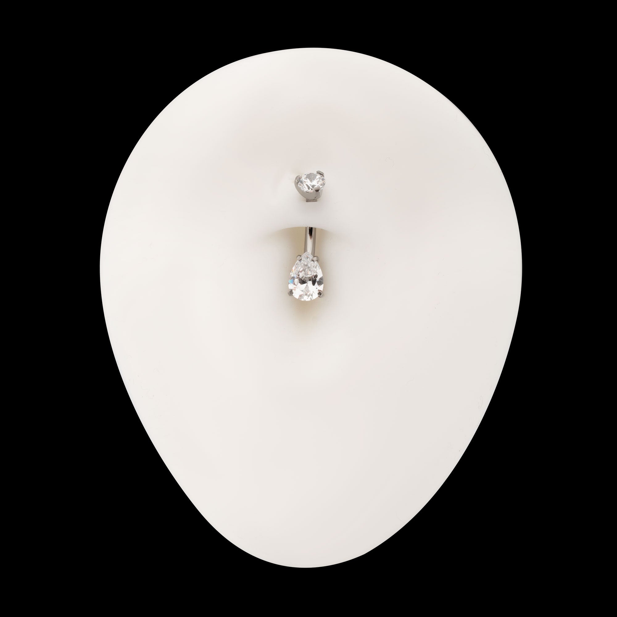 Double Prong-Set Teardrop Gem Fixed Bottom Navel Jewelry / Belly Button Ring – Titanium