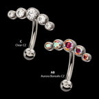 5-Cluster Bezel-Set Gem Fixed Top Internally Threaded Curved Barbell – Titanium