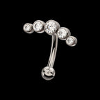 5-Cluster Bezel-Set Gem Fixed Top Internally Threaded Curved Barbell – Titanium