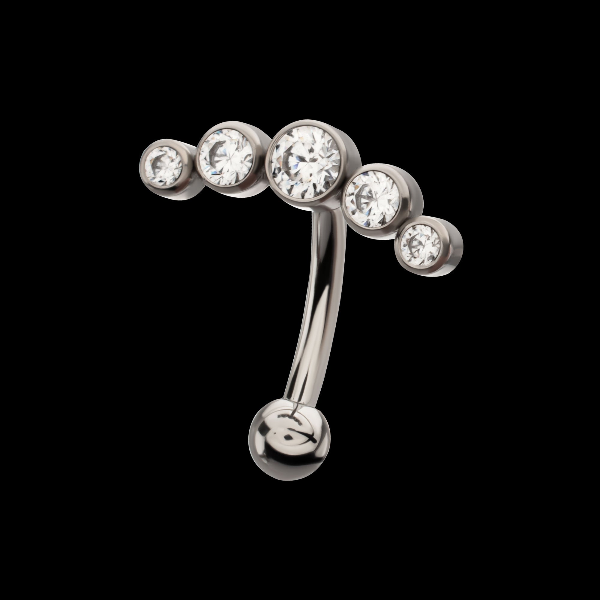 5-Cluster Bezel-Set Gem Fixed Top Internally Threaded Curved Barbell – Titanium