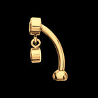 Bezel Gem Fixed Top Curved Barbell with Floating Gem Dangle – 24Kt Gold PVD Titanium.