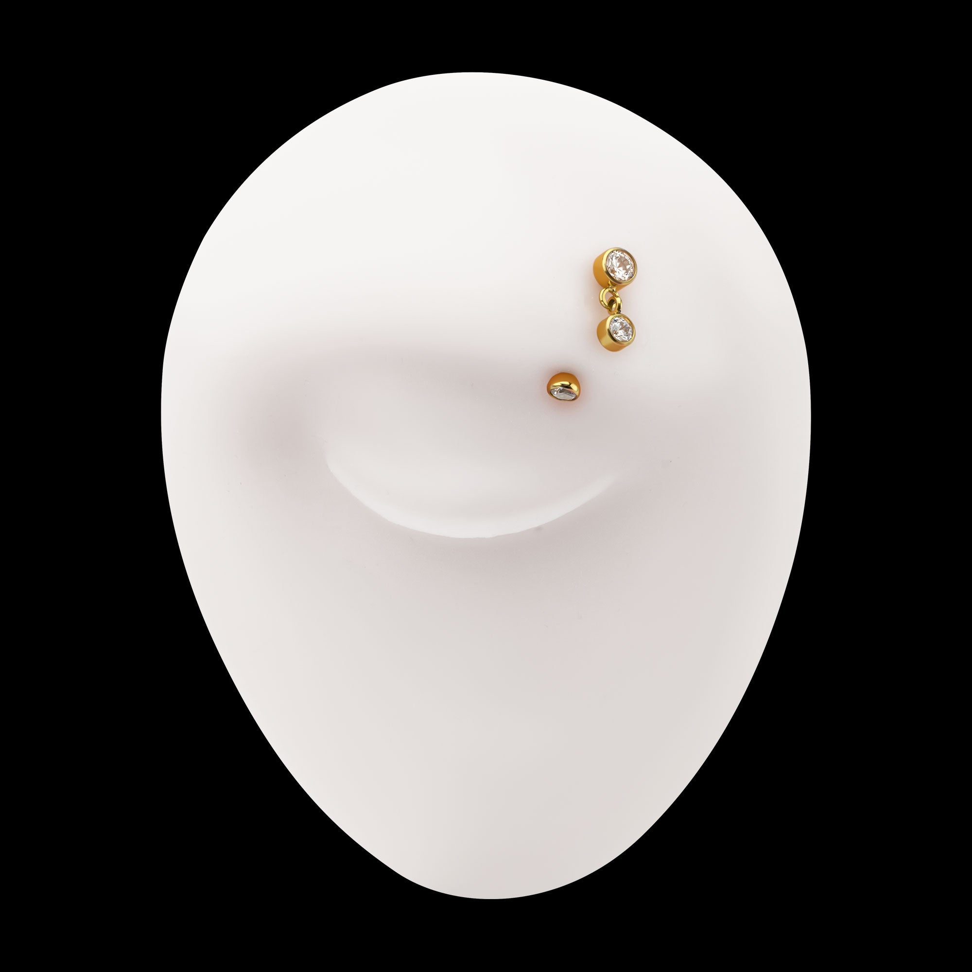 Bezel Gem Fixed Top Curved Barbell with Floating Gem Dangle – 24Kt Gold PVD Titanium.