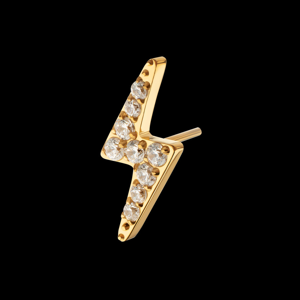 Pave Gem Lightning Bolt Threadless Top Earring / Nosering – 24kt Gold PVD Titanium