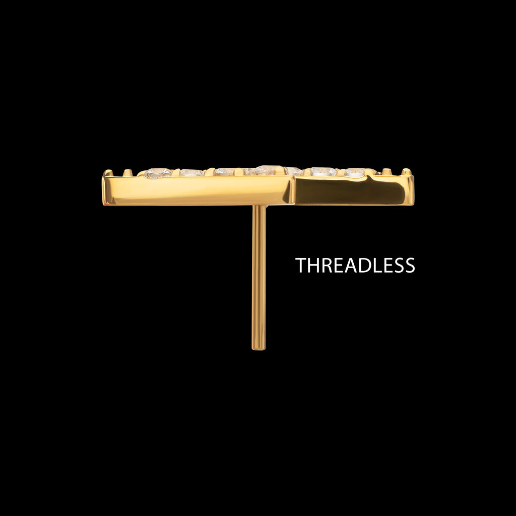 Pave Gem Lightning Bolt Threadless Top Earring / Nosering – 24kt Gold PVD Titanium