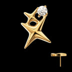 Double Celestial Star Prong-Set Gem Threadless Earring / Nosering – 24Kt Gold PVD Titanium