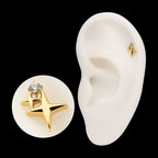 Double Celestial Star Prong-Set Gem Threadless Earring / Nosering – 24Kt Gold PVD Titanium