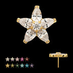 V-Prong Marquise Gem 5-Petal Flower Threadless Top Earring / Nosering – 24kt Gold PVD Titanium