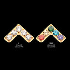 Prong Set 5 Round CZ Chevron Shape Flatback Stud Earring / Nosering - CZ in 24Kt Gold PVD Titanium