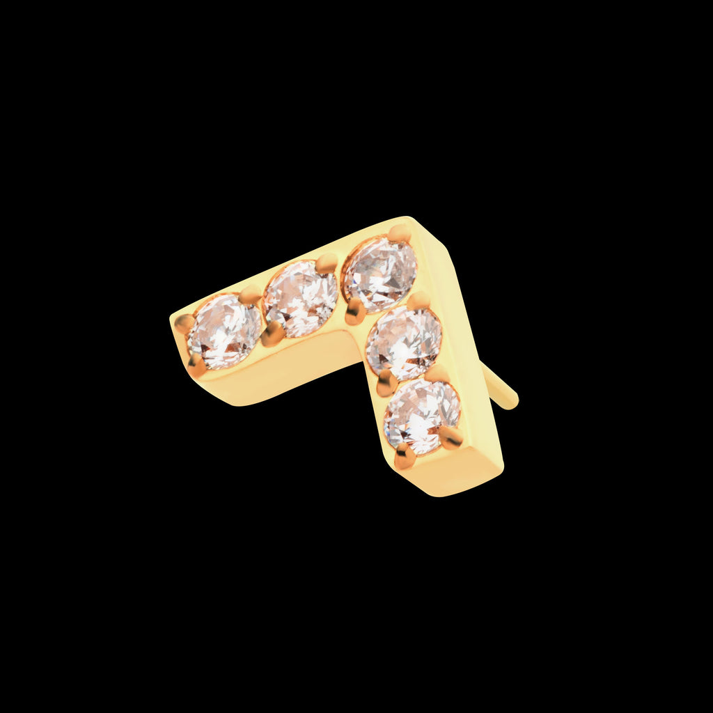 Prong Set 5 Round CZ Chevron Shape Flatback Stud Earring / Nosering - CZ in 24Kt Gold PVD Titanium