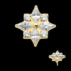 4 Marquise & 4 Round CZ Flower Shape Flatback Stud Earring / Nosering - CZ in 24Kt Gold PVD Titanium