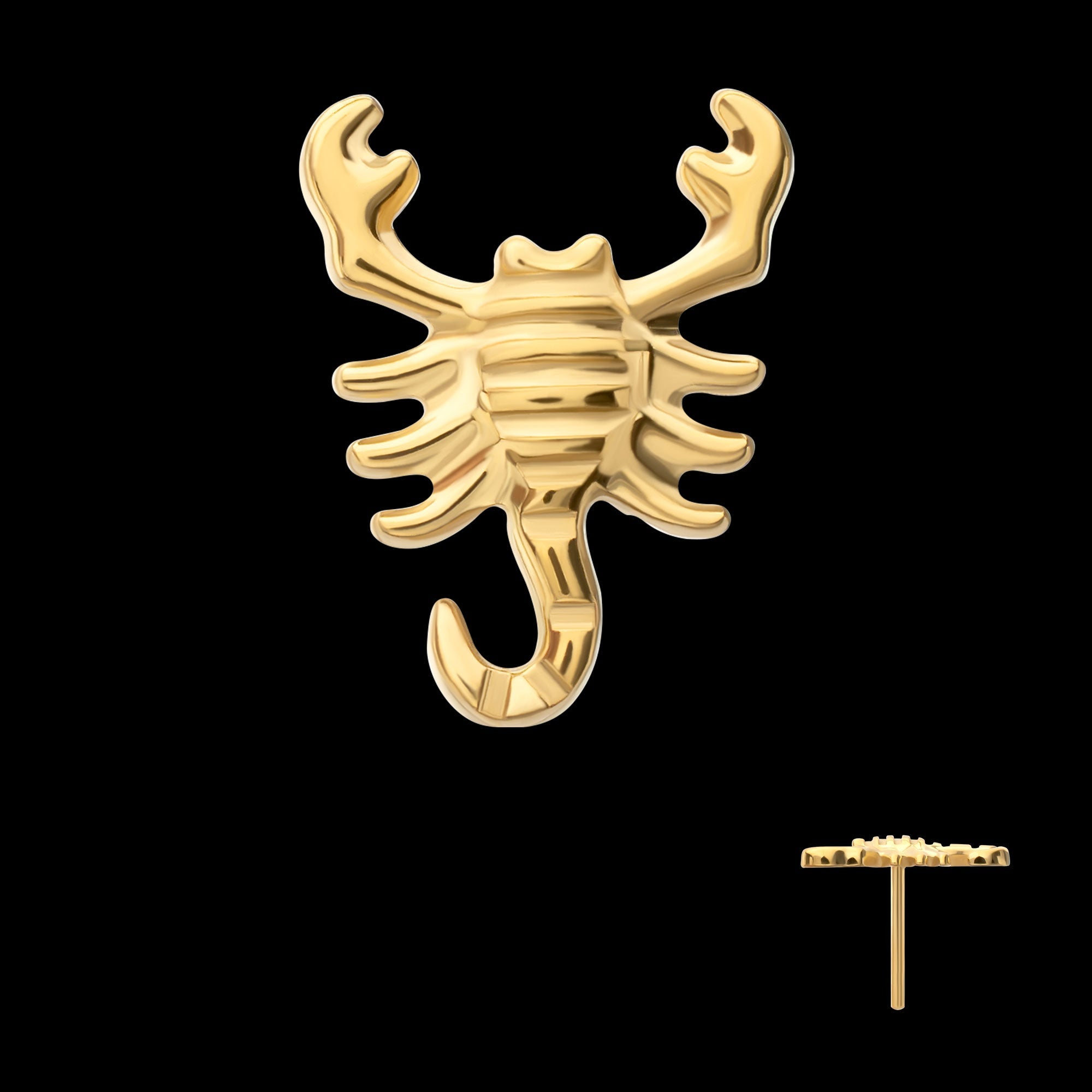 Low-Profile 3D Scorpion Threadless Earring / Nosering – 24Kt Gold PVD Titanium