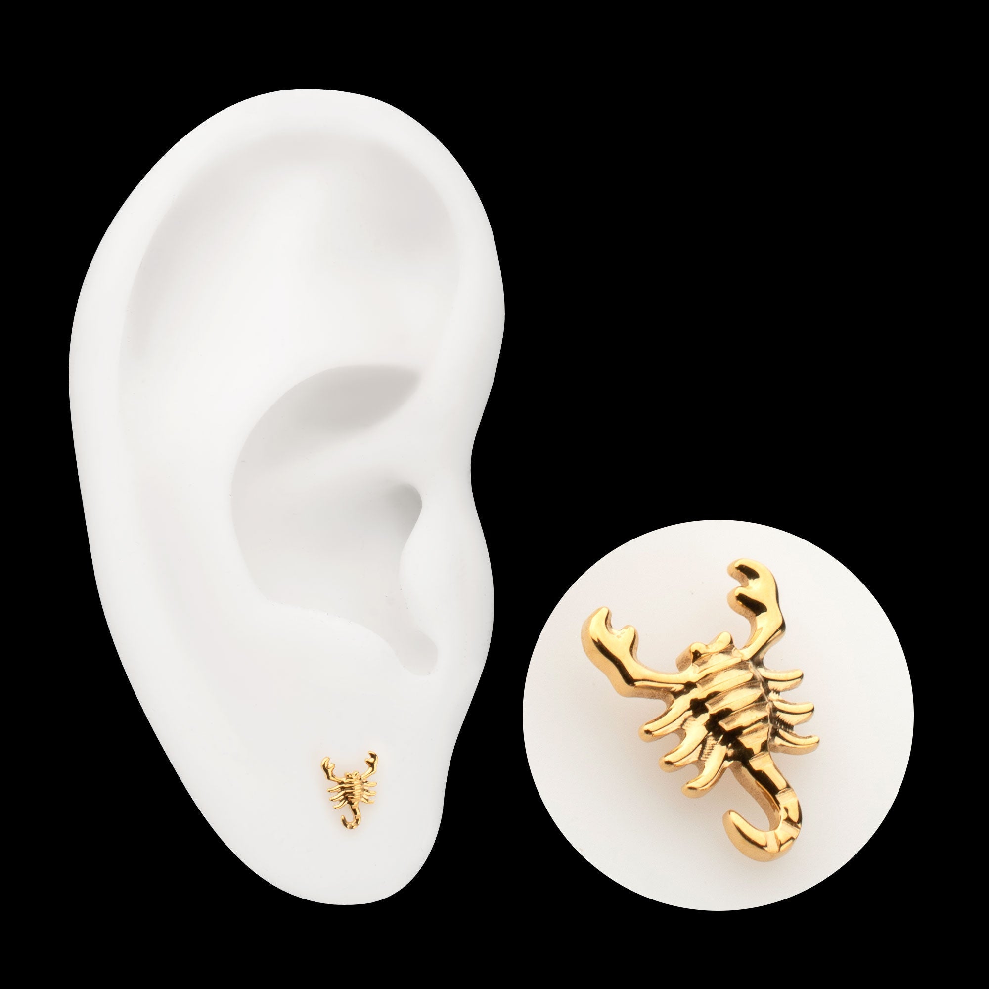 Low-Profile 3D Scorpion Threadless Earring / Nosering – 24Kt Gold PVD Titanium