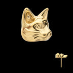 Low-Profile 3D Cat's Head Threadless Earring / Nosering – 24Kt Gold PVD Titanium