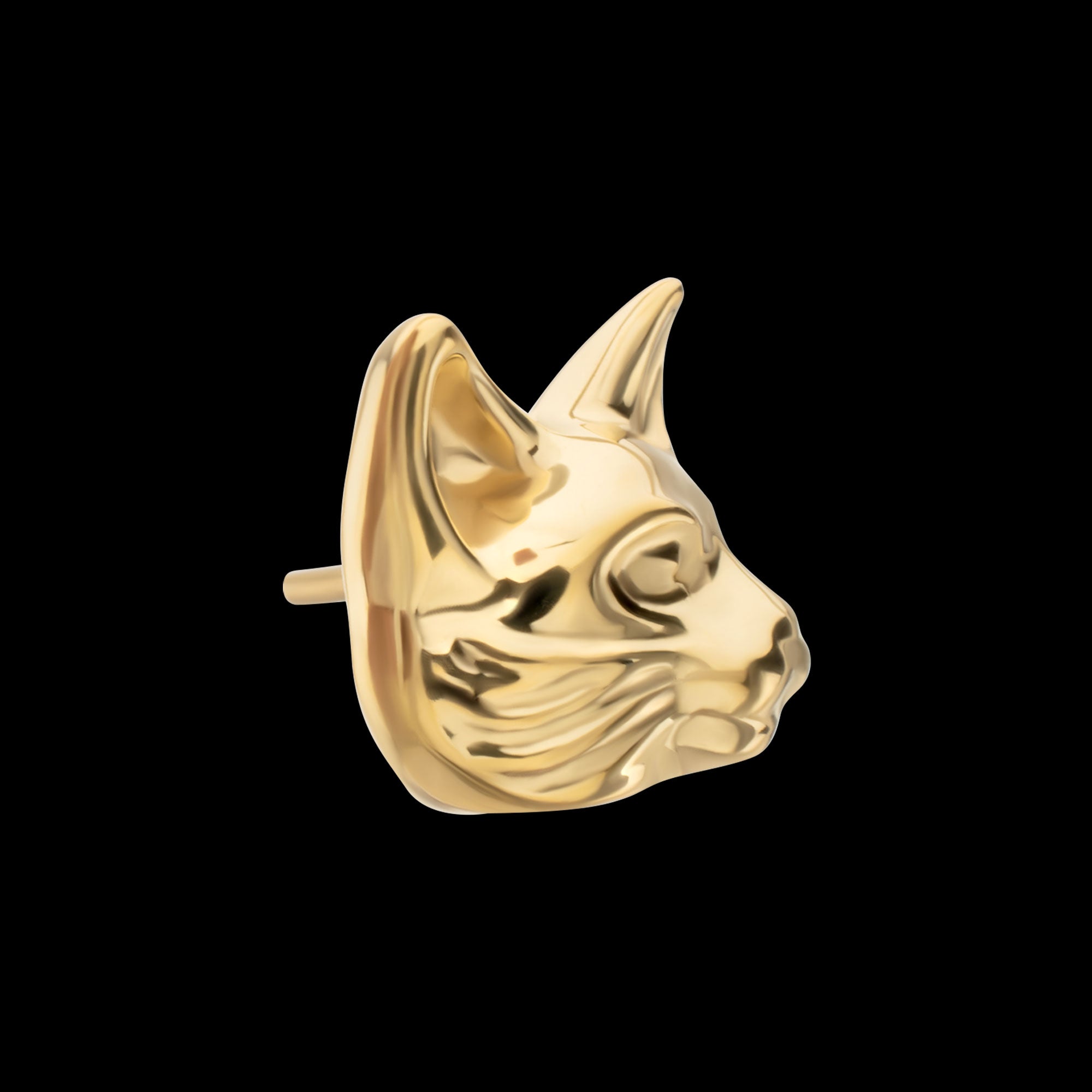 Low-Profile 3D Cat's Head Threadless Earring / Nosering – 24Kt Gold PVD Titanium