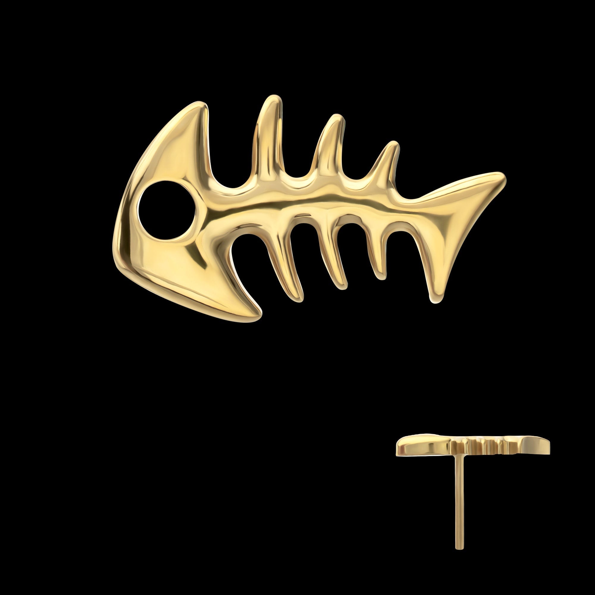 Low-Profile 3D Fishbone Threadless Earring / Nosering – 24Kt Gold PVD Titanium