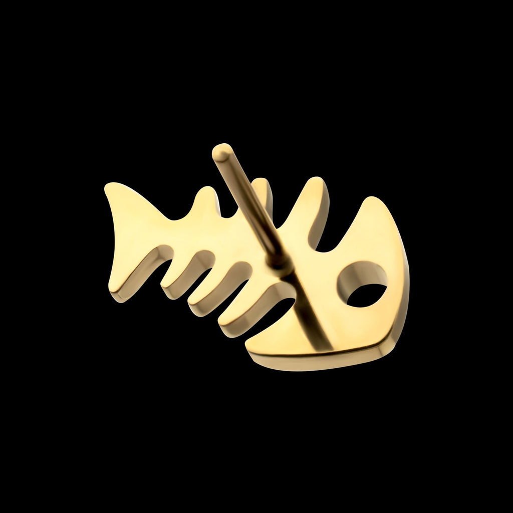 Low-Profile 3D Fishbone Threadless Earring / Nosering – 24Kt Gold PVD Titanium