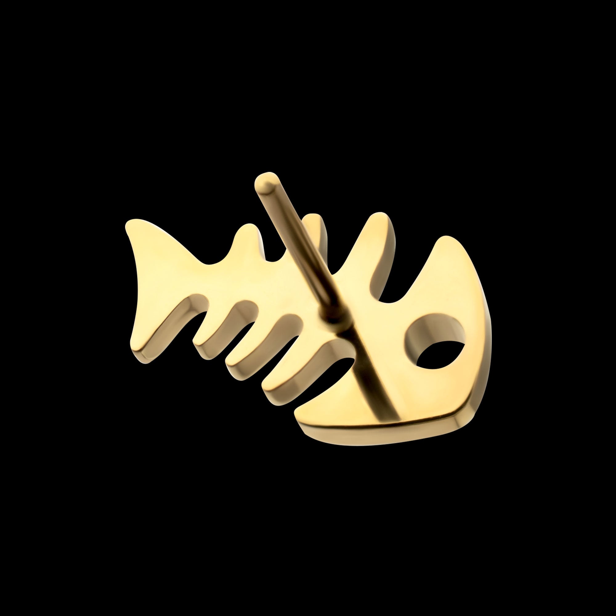 Low-Profile 3D Fishbone Threadless Earring / Nosering – 24Kt Gold PVD Titanium