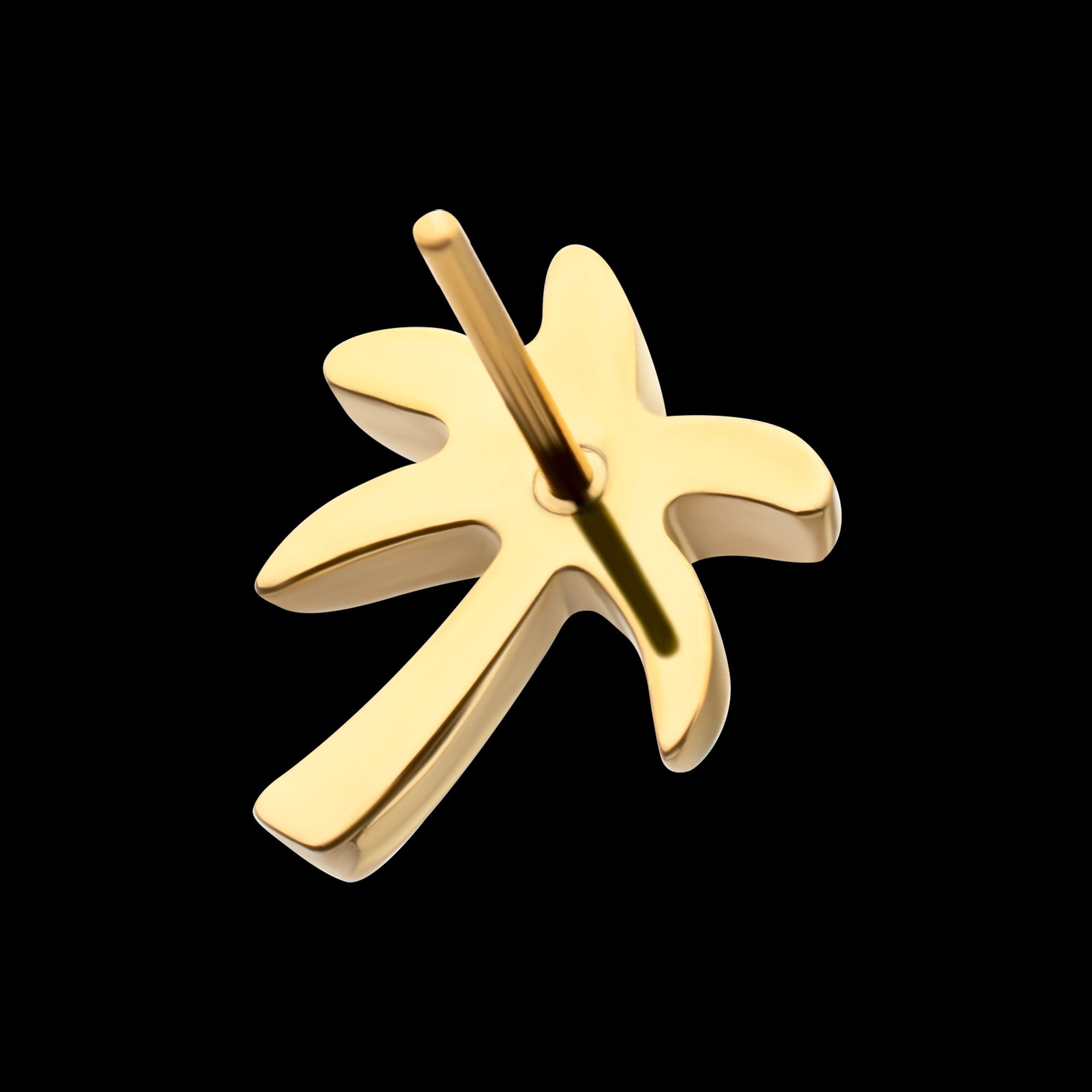 3D Palm Tree Prong-Set Gem Low-Profile Threadless Earring / Nosering – 24Kt Gold PVD Titanium